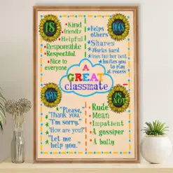 Teacher Classroom Poster A Great Classmate | Student Wall Art Back To School Gift For Teacher