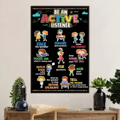 Teacher Classroom Poster | Active Listener | Wall Art Back To School Gift For Teacher