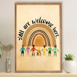 Teacher Classroom Poster All Are Welcome Here | Student Wall Art Back To School Gift For Teacher