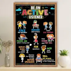 Teacher Classroom Poster Be An Active Listener | Student Wall Art Back To School Gift For Teacher