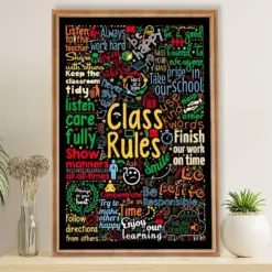 Teacher Classroom Poster Class Rules | Student Wall Art Back To School Gift For Teacher