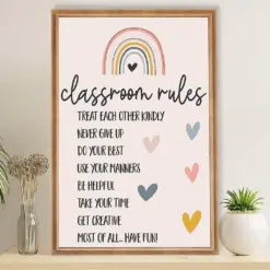 Teacher Classroom Poster Classroom Rules | Student Wall Art Back To School Gift For Teacher