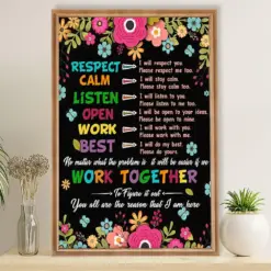 Teacher Classroom Poster Respect Calm Listen Open Work Best | Student Wall Art Back To School Gift For Teacher