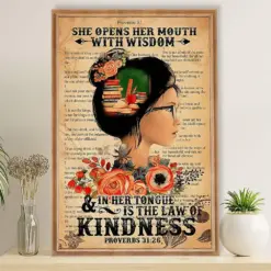 Teacher Classroom Poster She Open Her Mouth With Wisdom | Student Wall Art Back To School Gift For Teacher