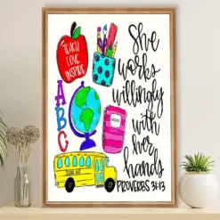 Teacher Classroom Poster Teach, Love, Inspire | Student Wall Art Back To School Gift For Teacher