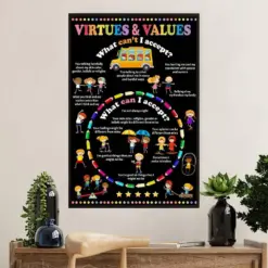 Teacher Classroom Poster | Virtues & Values | Wall Art Back To School Gift For Teacher