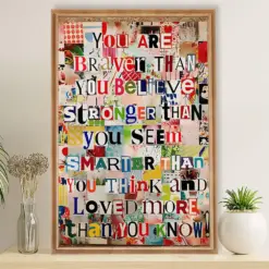 Teacher Classroom Poster You Are Braver Than You Believe | Student Wall Art Back To School Gift For Teacher