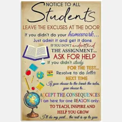 Teacher Poster Notice To All Students Poster Gifts For Teacher, High School Classroom, Middle School Classroom Or Elementary Classroom Decorations Poster No Frame Full Size Or Canvas 0.75 Art Print For Back To School