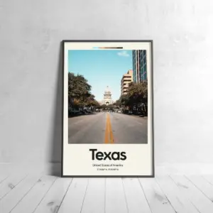 Texas State Poster – Oil Painting Technique | United States Wall Art | & Printed Travel Prints | Animalistic Home Decor