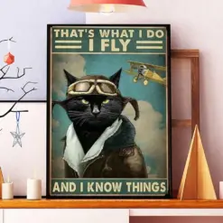 That's What I Do I Fly And I Know Things Vintage Poster Pilot Black Cat Poster Pilot Gift Black Cat Lover Gift Home And Living Decor