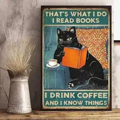 That's What I Do I Read Books I Drink Coffee And I Know Things Black Cat Read Book Poster, Canvas