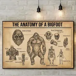 The Anatomy Of A Bigfoot Poster Or Canvas Bigfoot Knowledge Wall Art Vintage Sasquatch Wall Decor Monster Art Print Gothic Home Decor