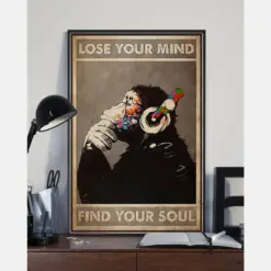 Thinking Monkey Headphones Poster Lose Your Mind Find Your Soul Vintage Room Home Decor Wall Art Gifts Idea