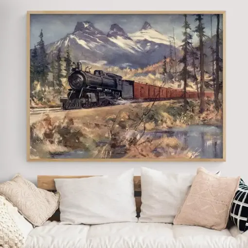 Three Painting Print Canadian Nature Painting Peak Wall Decor Canadian Wall Art Railway Art Print Train Wall Art