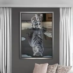 Tiger Reflection Cat Canvas Cat Wall Art Tiger Wall Art Tiger Canvas Cat Canvas Tiger And Cat Framed Canvas Black Framed Canvas