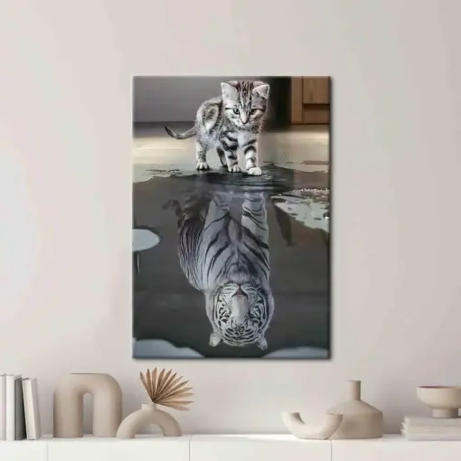 Tiger Reflection Cat Cat Artwork Success Canvas Small Kitten Cat Wall Art Cat Lover Gift Poster Animal Poster