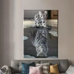Tiger Reflection Cat Success Wall Decor Animal Canvas Art Tiger Reflection Cat Poster Tiger Canvas Tiger And Cat Artwork