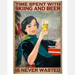 Time Spending With Skiing And Beer Is Never Wasted Vintage Poster - Poster For Skiing And Beer Lovers - Home Decor - No Frame Wall Art