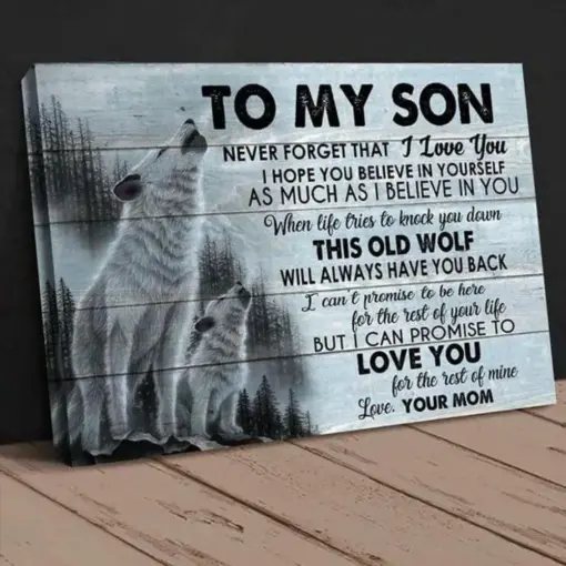 To My Son Wolf Never Forget That I Love You Landscape Poster & Canvas Gift For Son From Mom Home Decor Wall Art