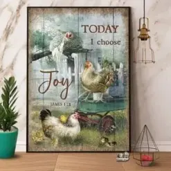 Today I Choose Joy Hen & Chick Chicken Poster, Canvas