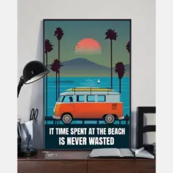 Travel Car Canvas Prints It Time Spent At The Beach Is Never Wasted Vintage Wall Art Gifts Vintage Home Wall Decor Canvas