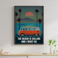 Travel Car Canvas Prints The Beach Is Calling And I Must Go Vintage Wall Art Gifts Vintage Home Wall Decor Canvas