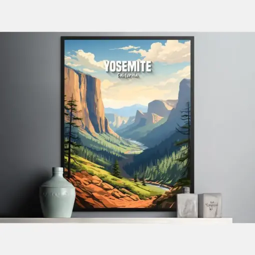 Travel Poster Yosemite National Park California United States Print Birthday Gift Wall Art Home Decoration