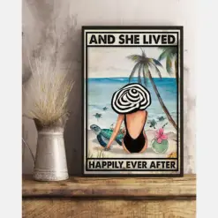 Turtle Girl On The Beach And She Lived Happily Ever After Canvas Prints Vintage Wall Art Gifts Vintage Home Wall Decor Canvas