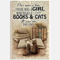 Two Kitties Once Upon A Time Girl Really Loved Books And Cats Pet Hobby Quote Vintage