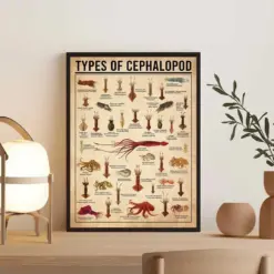 Types Of Cephalopods Vintage Poster Cephalopods Lover Gift Cephalopods Art Print Knowledge Poster Home Decorations Education Wall Decor
