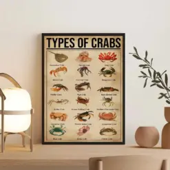 Types Of Crabs Art Print Crabs Lover Gift Crabs Wall Art Vintage Knowledge Poster Home Decor Education Wall Decor Crabs Vintage Art