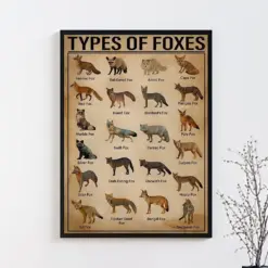Types Of Foxes Poster Fox Lover Gift Fox Poster Fox Art Print Vintage Knowledge Poster Knowledge Art Home Art Education Wall Decor