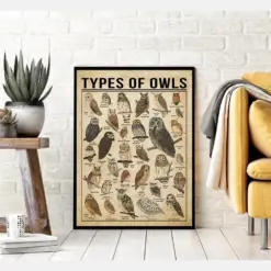 Types Of Owls Files Poster Owl Knowledge Poster Vintage Owl Decor Owl Lover Art Gift For Owl Lover Owl Lover Canvas Gift
