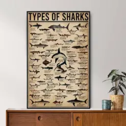 Types Of Sharks Vintage Poster Shark Lover Gift Shark Poster Vintage Knowledge Poster Knowledge Art Home Wall Art Education Wall Decor