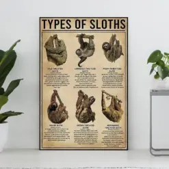 Types Of Sloths Vintage Poster Sloth Lover Gift Sloth Art Print Sloth Vintage Print Knowledge Poster Home Decor Education Wall Decor