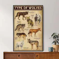 Types Of Wolves Poster Wolves Lover Gift Wolves Art Print Vintage Knowledge Poster Wolves Vintage Art Home Decor Education Wall Decor
