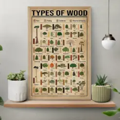Types Of Wood Vintage Poster Carpentry Knowledge Poster Wood Retro Art Print Construction Industry Wall Art Carpenters Gift Home Decor