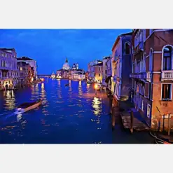 Venice Italy Grand Canal At Night Stylized Painting Print