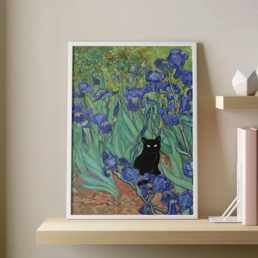 Vincent Van Gogh Irises Cat Print Van Gogh Cat Poster Cat Art Floral Print Funny Cat Print Funny Gift Vintage Cat Poster