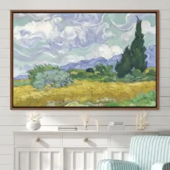 Vincent Van Gogh Wheat Field With Presses Canvas Art Print Frame Large Wall Art Green Art Vintage Art Minimalist Art Gift Wall Decor