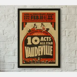 Vintage All Star Vaudeville Theatre Print Professionally Printed Advertising Poster