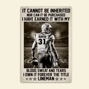 Vintage American Football Player Poster – I Own It Forever The Title Lineman – Custom Name Number – Poster & Canvas