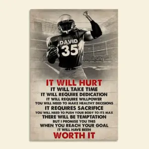 Vintage American Football Player Poster – It Will Heart It Will Take Time – Poster & Canvas