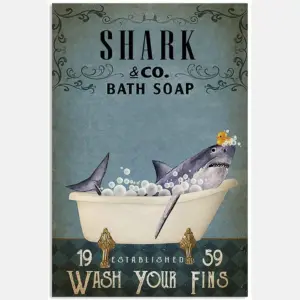 Vintage Bath Soap Established Wash Your Fins Shark