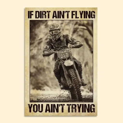 Vintage Motocross Poster - Custom Name Number Rider - If Dirt Ain't Flying - Poster & Canvas