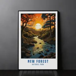 Vintage New Forest Travel Posters Wall Art Decor Home Print Gifts For Bedroom National Park Bathroom Large Framed Wooden Wall Art Hanging