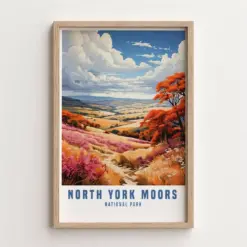 Vintage North York Moors Travel Posters Wall Art Decor Home Print Gifts For Bedroom National Park Bathroom Large Framed Wooden Wall Hanging