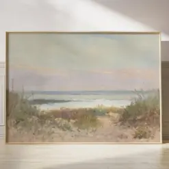 Vintage Seashore Oil Painting Art Print Coastal Painting Pastel Colors Vintage Ocean Painting Beach Landscape At Sunset Beach Path View