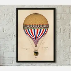 Vintage Tricolor Hot Air Balloon Poster Print Professionally Printed French Poster
