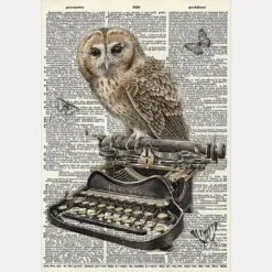Vintage Typewriter Dictionary And The Owl For Writer Journalist Personal Assistant Secretary